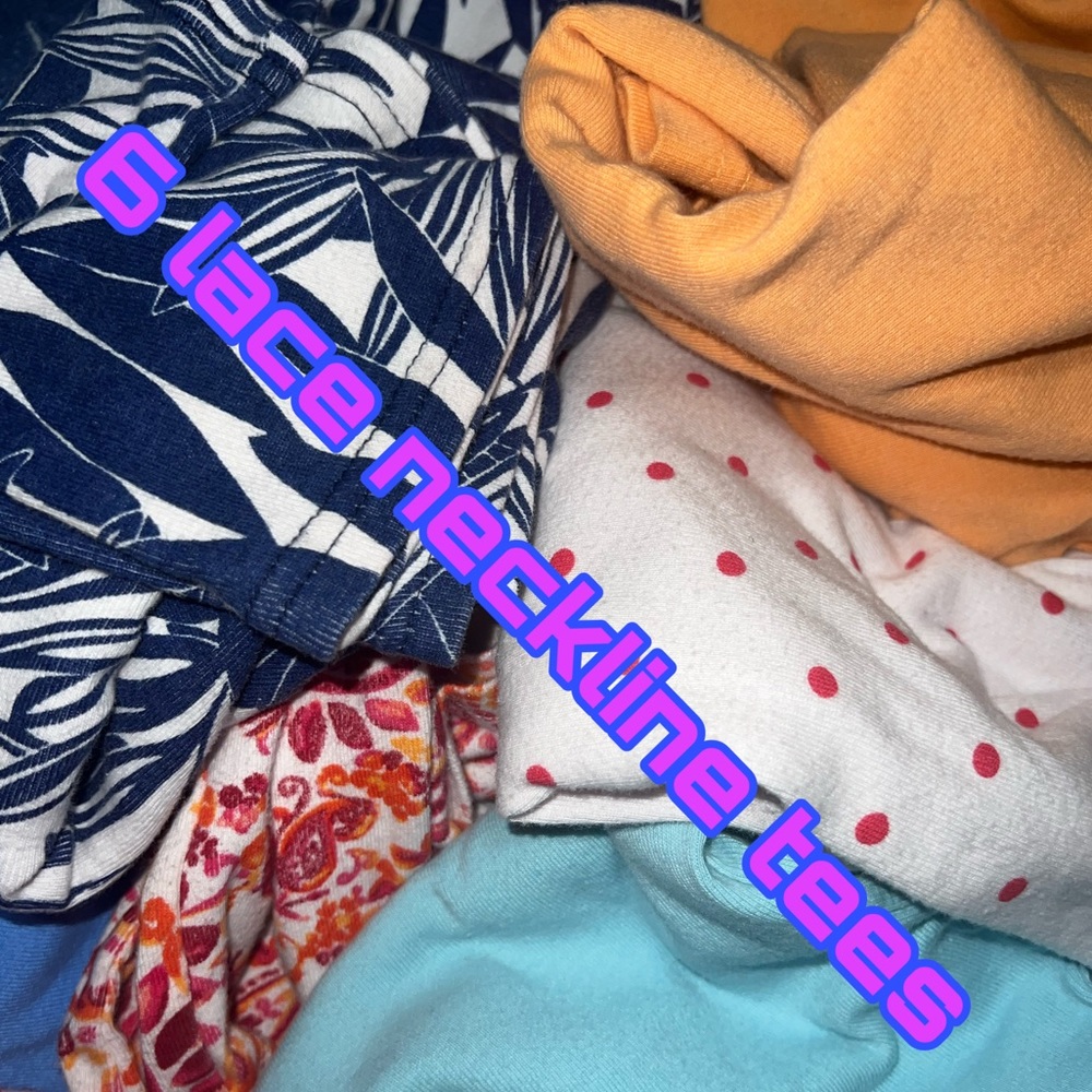 Buncha tees.6 lace necklace embellishment tees. Basic edition old k-mart brand.